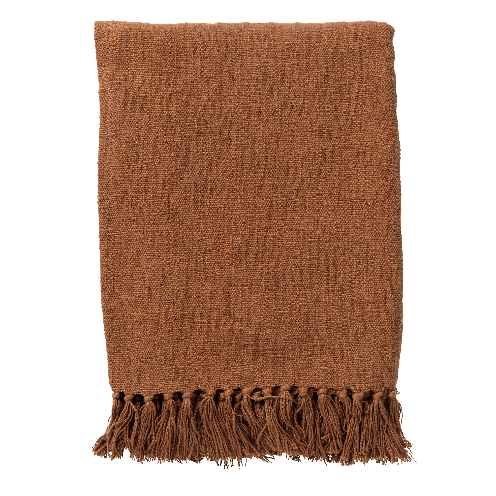 JUNE - Plaid 140x180 cm - deken van geweven katoen met franjes - Tobacco Brown - bruin